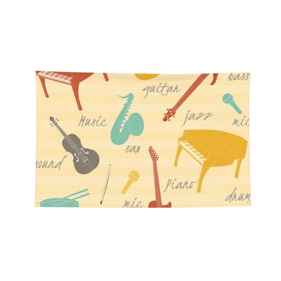 Vintage Musical Instruments Music Four Hole Decorated Banner Flag for Garden Yard Home Decoration Indoor Outdoor 3x5 Ft