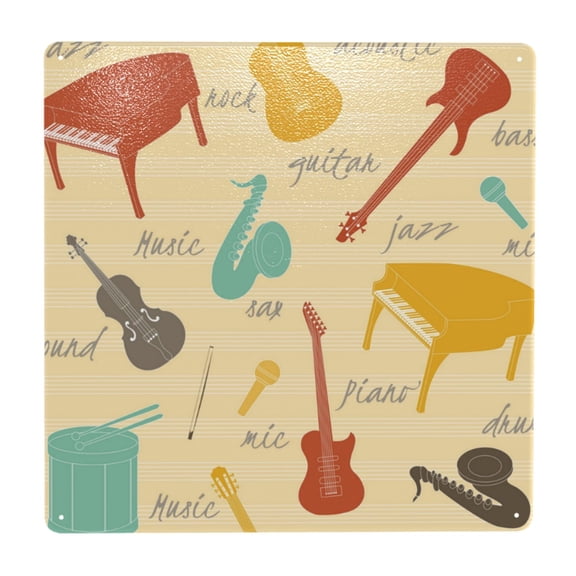Vintage Musical Instruments Music Square Metal Sign 12x12 Inch Tin Sign Wall Decor Decorative Plaque for Bar, Cafe, Restaurant