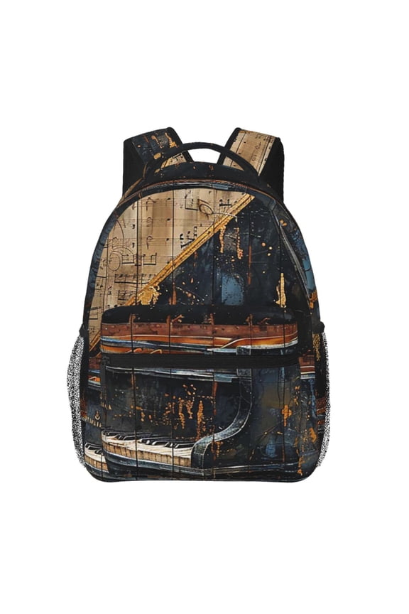 Vintage Musical Notes Piano Art Laptop Backpack Travel Rucksack for Teens Adults, Fits 15-inch Notebook