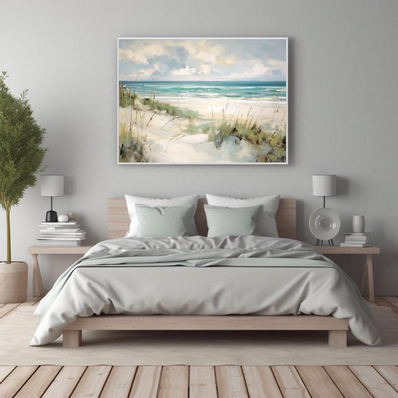 Vintage Muted Turquoise Beach Seascape Wall Decor Unframed Paper Print