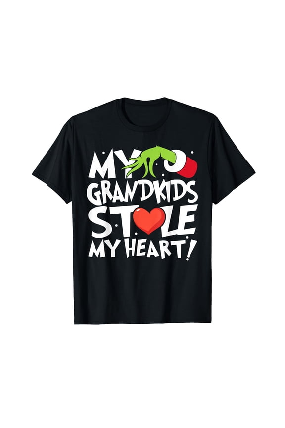 Vintage My Grandkids Stole My Christmas Heart Graphic T-Shirt for Festive Holiday Cheer