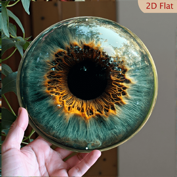 Vintage Mysterious Eye, Green & Amber Eye Fantasy, Gothic Circle Metal Sign Artistic Wall Decor for Home, Room, Cafe, Garden, Celebrations, Chrysanthemum, Gift Idea, Indoor/Outdoor Weatherproof, 2D