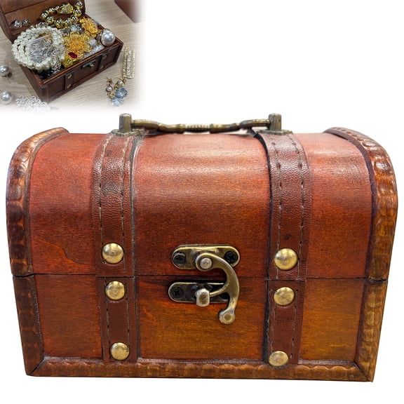 Vintage Mystery Jewelry Jar - 35-40Pcs Mixed Jewelry Set in Wood & PU Leather Treasure Chest, Necklaces Earrings Rings Bracelets Gift for Her