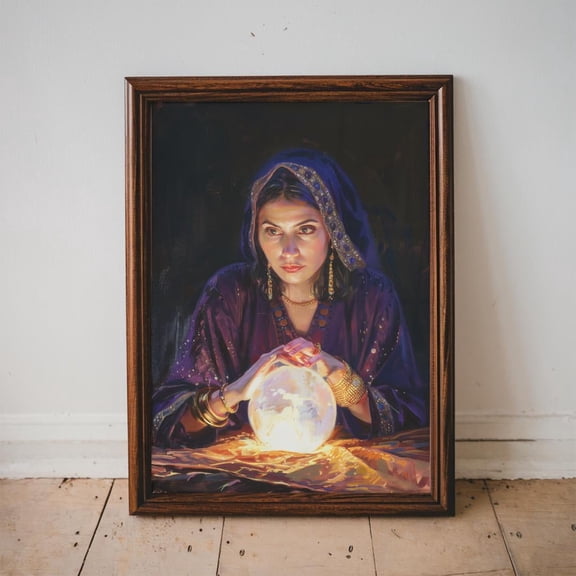 Vintage Mystical Fortune Teller Poster, Crystal Ball, Enchanting Psychic Wall Decor, Spiritual Poster, Witchy Aesthetic Artwork Poster, Wall Art for Decor, Poster Only