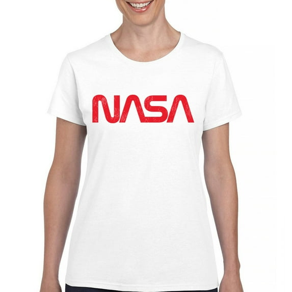 Vintage NASA Worm Logo T-Shirt Astronaut Space Exploration Emblem Women's Tee