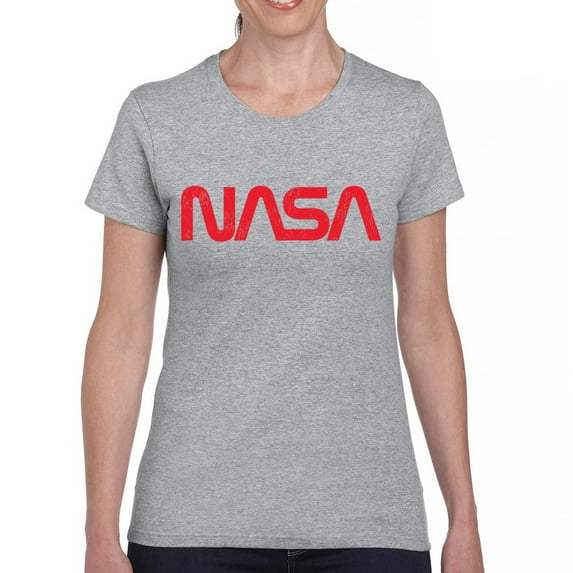 Vintage NASA Worm Logo T-Shirt Astronaut Space Exploration Emblem Women's Tee