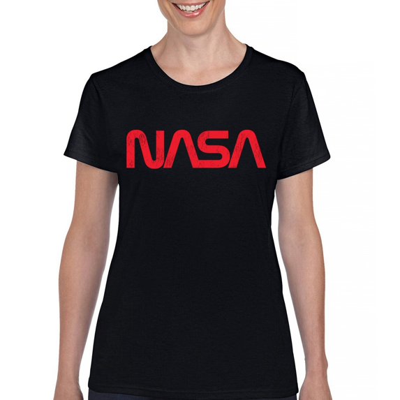 Vintage NASA Worm Logo T-Shirt Astronaut Space Exploration Emblem Women's Tee