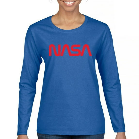 Vintage NASA Worm Logo Women's Long Sleeve T-shirt Astronaut Space Exploration Emblem