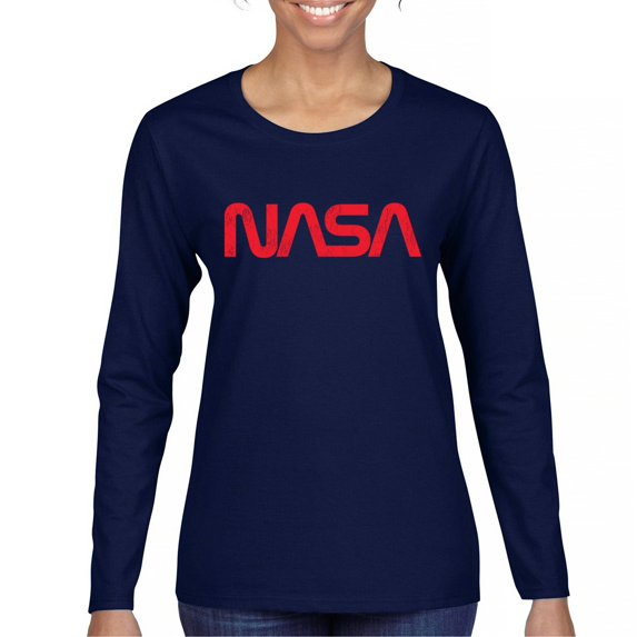 Vintage NASA Worm Logo Women's Long Sleeve T-shirt Astronaut Space Exploration Emblem