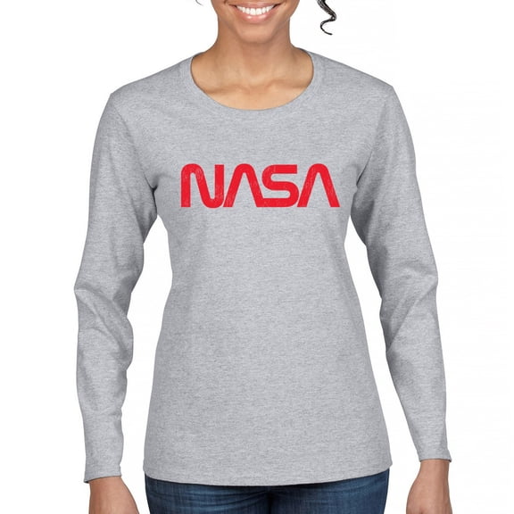 Vintage NASA Worm Logo Women's Long Sleeve T-shirt Astronaut Space Exploration Emblem