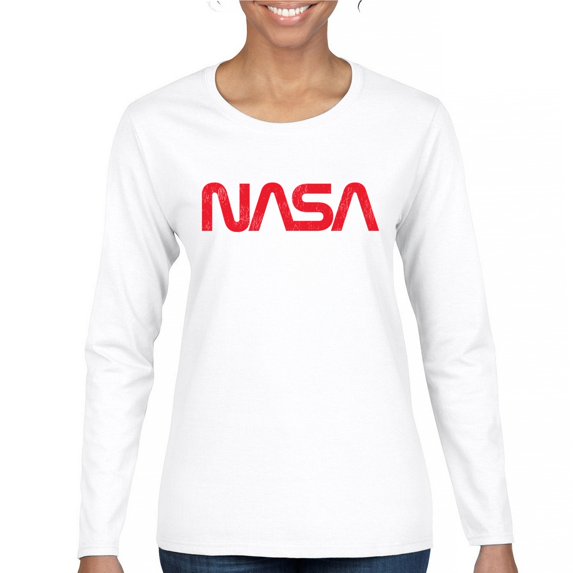 Vintage NASA Worm Logo Women's Long Sleeve T-shirt Astronaut Space Exploration Emblem