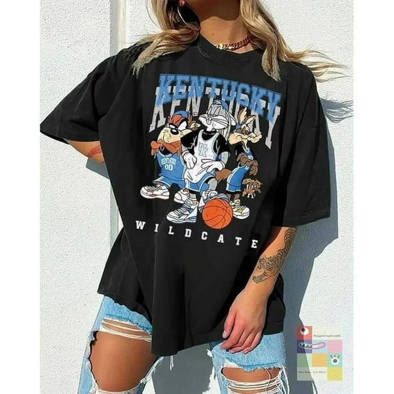 Vintage NCAA Kentucky Wildcats Looney Tunes T-Shirt, Comfort Colors Shirt, University of Kentucky Wildcats, NCAA Basketball, Vintage Tee,Black color,size L