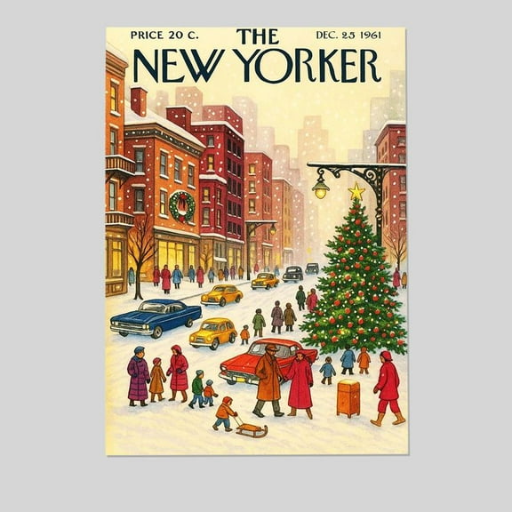 Vintage NYC New Yorker Christmas Magazine Cover Poster, One Sheet Wall Size 24''x36''-Gategoo