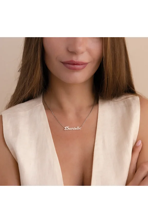 Vintage Name Necklace Bubble Font Name Jewelry Personalized Custom 14K Yellow Gold Nameplate Necklace Birthday Gift for Sister