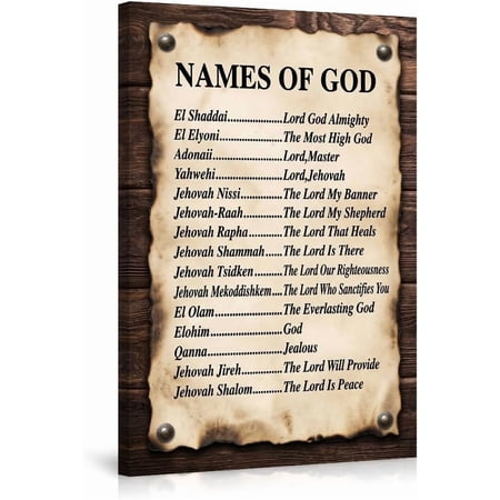 Vintage Names of God Christian Wall Art Rustic Scripture Bible Poster Decor