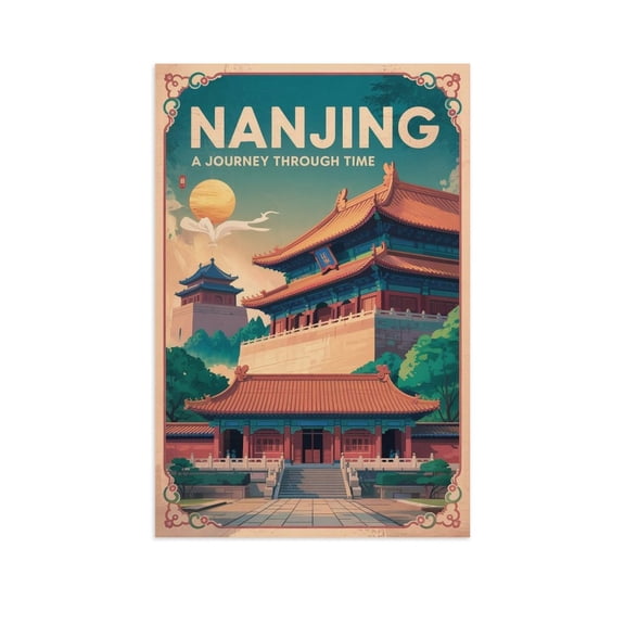 Vintage Nanjing Cityscape Retro Chinese Tourism with Ancient Walls & Architecture Print Poster