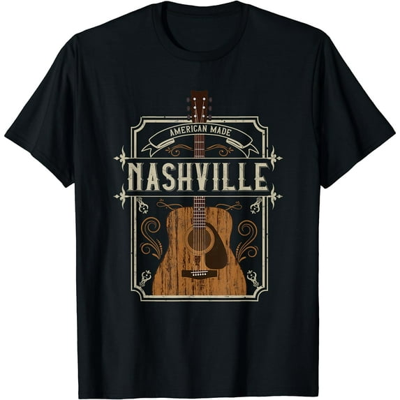 Vintage Nashville Country Music Guitar Player Souvenirs T-Shirt Black 2X-Large