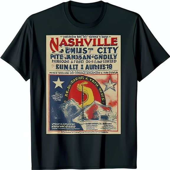 Vintage Nashville Plus City T-Shirt Yellow Poster Design with Pete Jahnsan & Giddy Mountain Snake and Rocket Graphic