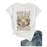 NDESTM Vintage Nashville Shirt Women Music City Tshirt Retro Guitar Graphic Tee Country Music Rock Band Tee Tops