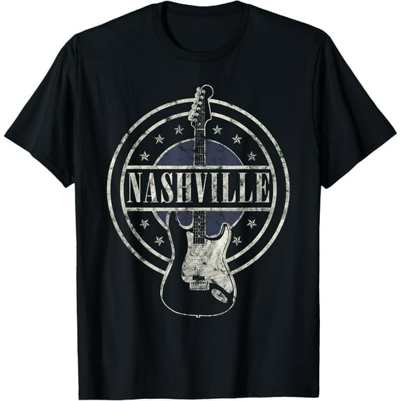Vintage Nashville Souvenir Rock and Roll Guitar Player T-Shirt Tops Tee