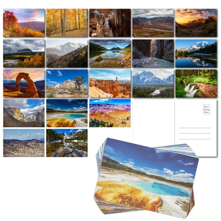 Landscape Postcards - 6 x 4 in, 40-Pack US National Park Style - 20 Retro Scenic Designs & Blank Back for Mailing & Writing - Travel Postcard Set