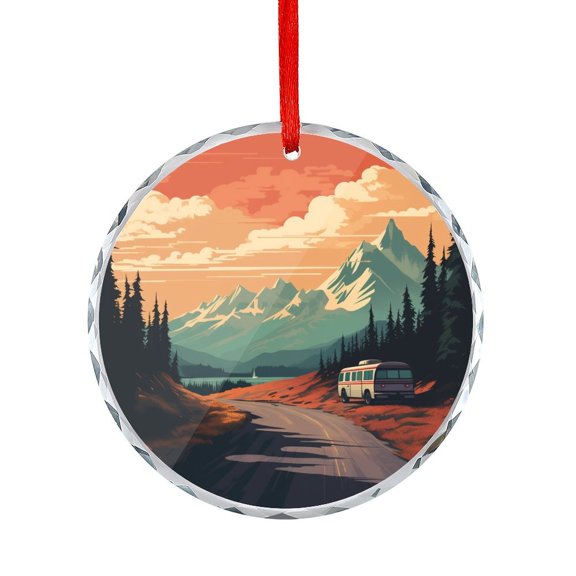 Vintage National Park Retro Crystal Glass Christmas Ornament Nature Art Abstract Mountain Travel Glass Round Christmas Ornament Gifts for Women