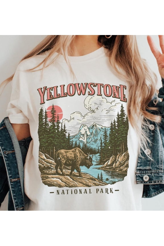 Vintage National Park Shirt, Yellow Stone National Park Buffalo Tee, Retro Mountain Trip Sweater, Camping T-Shirt, Family Adventure Shirt All Size S-5Xl