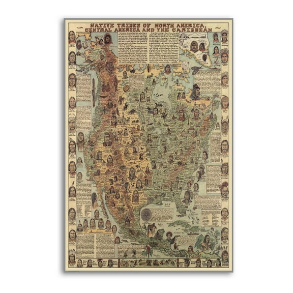 Vintage Native Tribes of North American Map Artworks Canvas Poster Room Aesthetic Wall Art Prints Home Modern Decor Gifts 12x18inch(30x45cm)