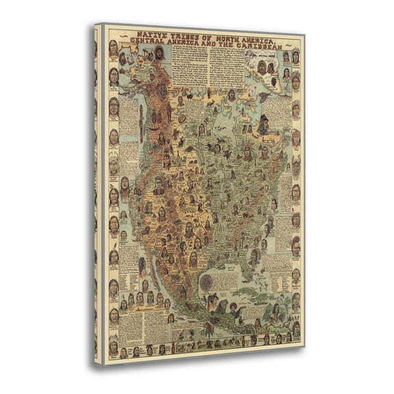Vintage Native Tribes of North American Map Posters Art Print Wall Photo Paint Poster Hanging Picture Family Bedroom Decor Gift 12x18inch(30x45cm)