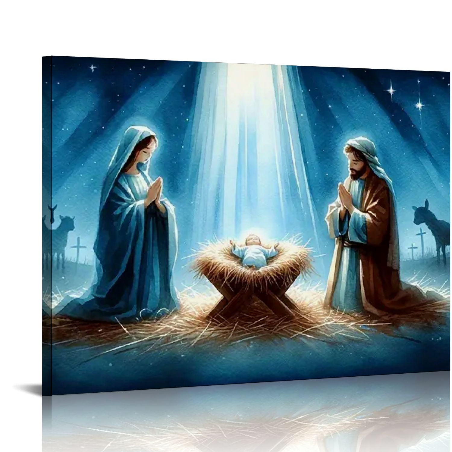 Vintage Nativity Birth Of Jesus Scene Canvas Art Print Whimsical