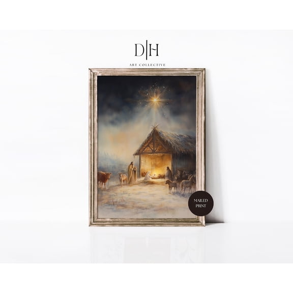 Vintage Nativity Scene Art Poster: Holy Family, Star Of Bethlehem Mailed Poster, Unframed Poster Size 16x24