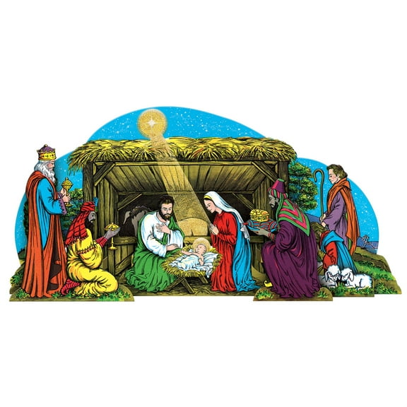 Vntg Xmas Gltrd Nativity SceneTable Dec
