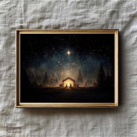 Vintage Nativity Scene Wall Art Print Bethlehem Christmas Decor