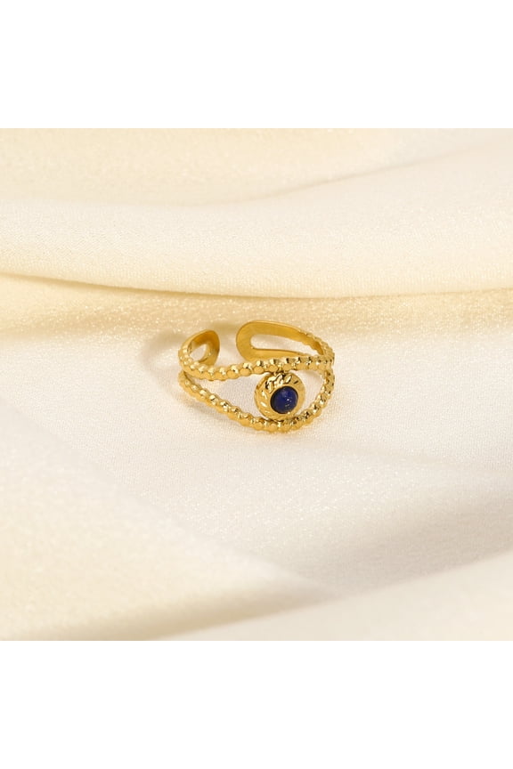 Vintage Natural Lazuli Eye Ring Real 18K golden Plated Stainless Steel Cuff Ring