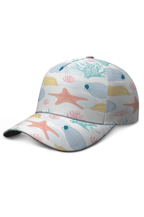 Vintage Nautical Baseball Cap – Featuring Starfish Coral Fish and Ocean Creatures, Lightweight Beach Dad Hat for Summer Coastal Outings Men Women