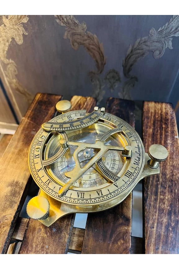 Vintage Nautical Brass Sandial Compass With Shiny Finish