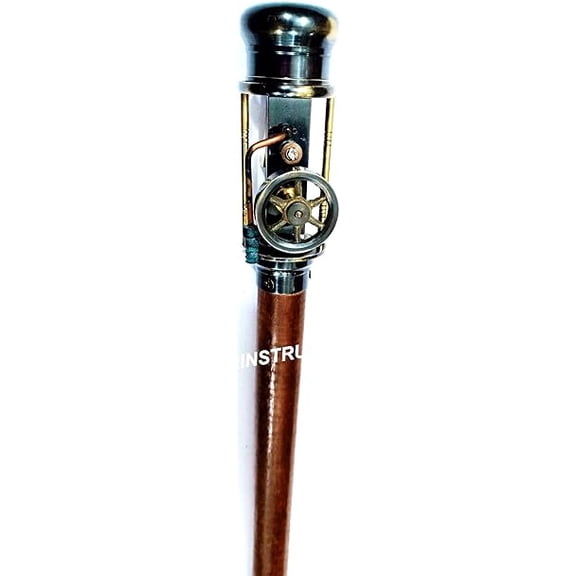 Vintage Nautical Bronze Walking Cane Stick with Working Steam Engine Model Top Rustic Vintage Home Decor Gifts