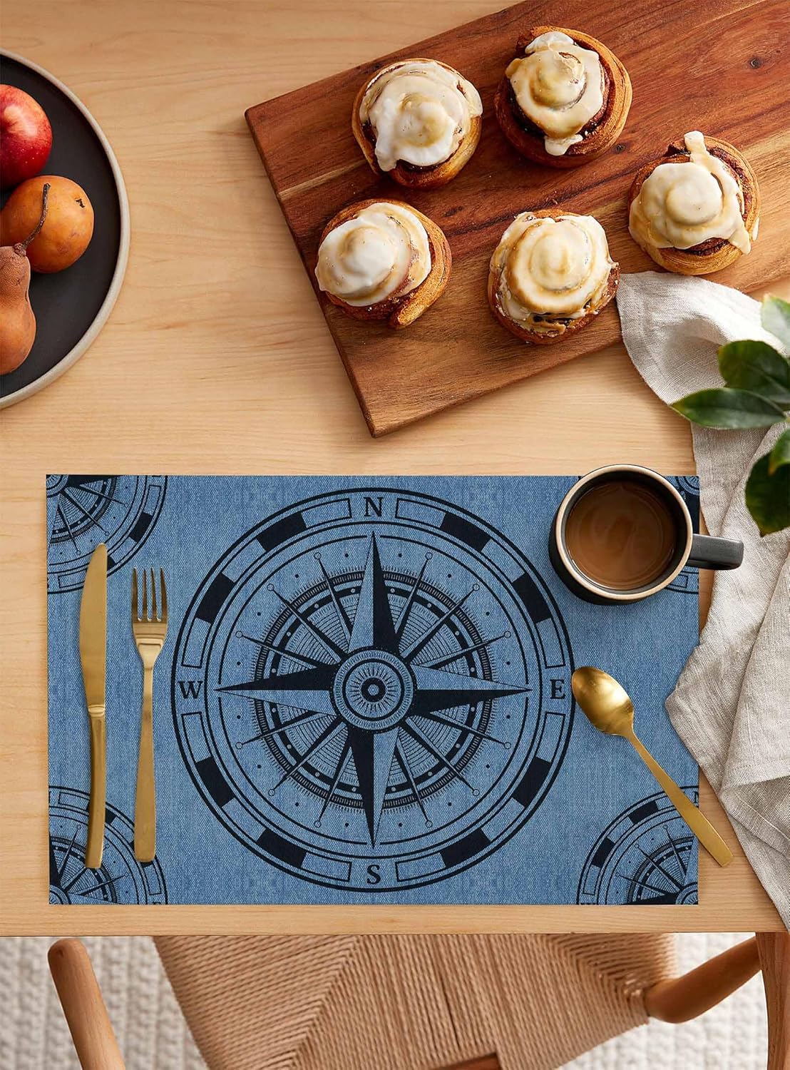 Concensus Place Mat Vintage Nautical Compass Placemats Set of 6,Washable Woven Burlap Cloth ...