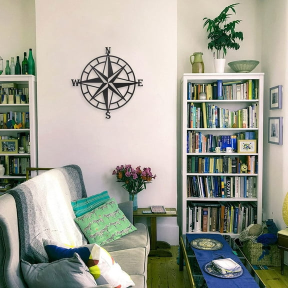 "Vintage Nautical Compass Wall Decor - Rustic Metal Coastal Wall Art for Home Garden - Beach Theme Sign for Bathroom, Bedroom, Kitchen, Living Room  Halloween & Farmhouse Decor