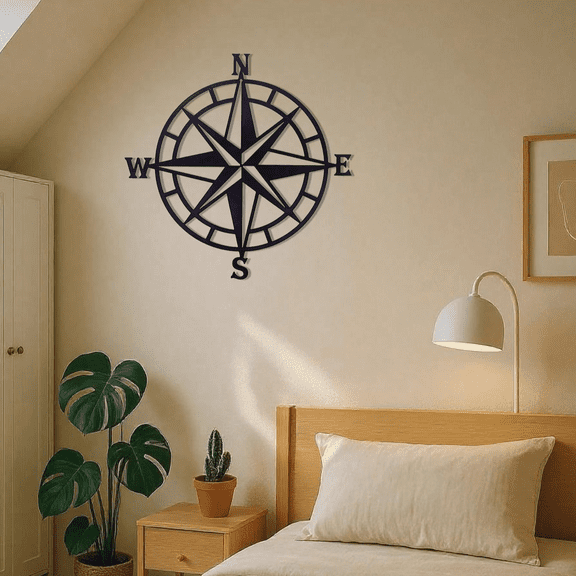 "Vintage Nautical Compass Wall Decor - Rustic Metal Coastal Wall Art for Home Garden - Beach Theme Sign for Bathroom, Bedroom, Kitchen, Living Room Halloween & Farmhouse Decor
