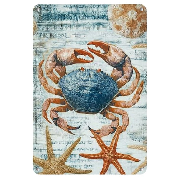 Vintage Nautical Crab Metal Sign, Rustic Iron Wall Art Decor for Home, Office, Cafe - Easy Hang, No Electricity Needed, Ideal for Halloween, Christmas, Thanksgiving, Valentine'S Day Room Decoration