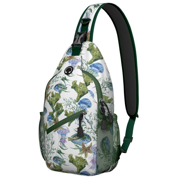 Vintage Nautical Crab Pattern Lightweight Hiking Sling Backpack Multipurpose Crossbody Bag Durable and Stylish for Travel Outdoor Use