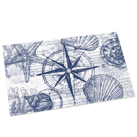 Vintage Nautical Door Mat 16x24 Inch Summer Navy Blue Compass Shell Starfish Map Entryway Rug with Non-Slip Rubber, Front Door Mat Indoor Floor Mats for Living Room Bathroom Bedroom Home Office