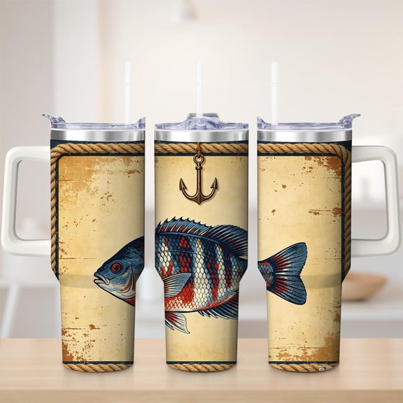 Vintage Nautical Fish Anchor Stainless Steel Tumbler, 30oz