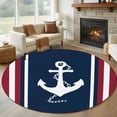 thumbnail image 1 of Vintage Nautical Flag Round Living Room Rugs 6 ft, Anchor Red White Striped Medieval Washable Area Rug with Non-Slip Sturdy Edge Binding Round Carpet for Kitchen Office Bedroom, 1 of 9