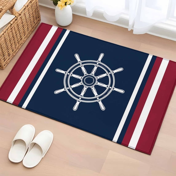 Vintage Nautical Flag Washable Small Entryway Area Rugs 2'x3', Red White Striped Medieval Style Low Pile Throw Rug Non-Slip Sturdy Edge Binding Carpet for Front Door Floor Room Entry