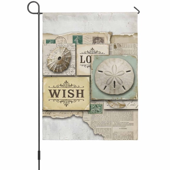 Vintage Nautical Garden Flag 12 x 18 Inches, Beach Wish Starfish Sand Dollar Newspaper Weather Proof Outdoor Patio Flags Double Sided Small Garden Decoration for Yard Outside Home