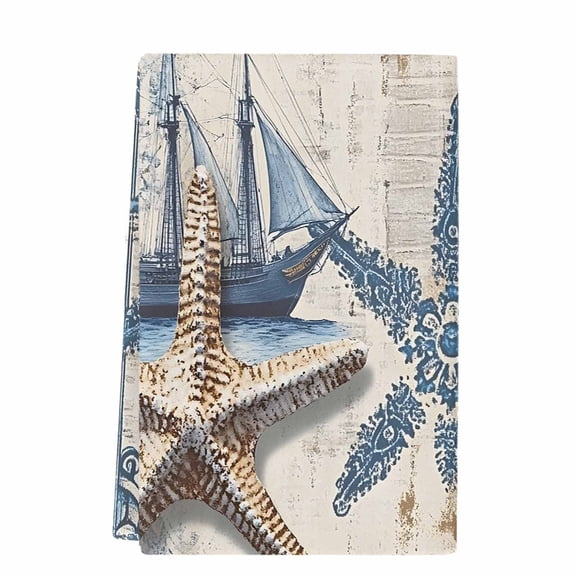 Vintage Nautical Kitchen Towels Set of 1, Absorbent Microfiber Dish Tea Towels with Hanging Loop, Summer Coastal Floral Starfish Resuable Hand Towel for Home Kitchen Cooking Cleaning 18"x28"