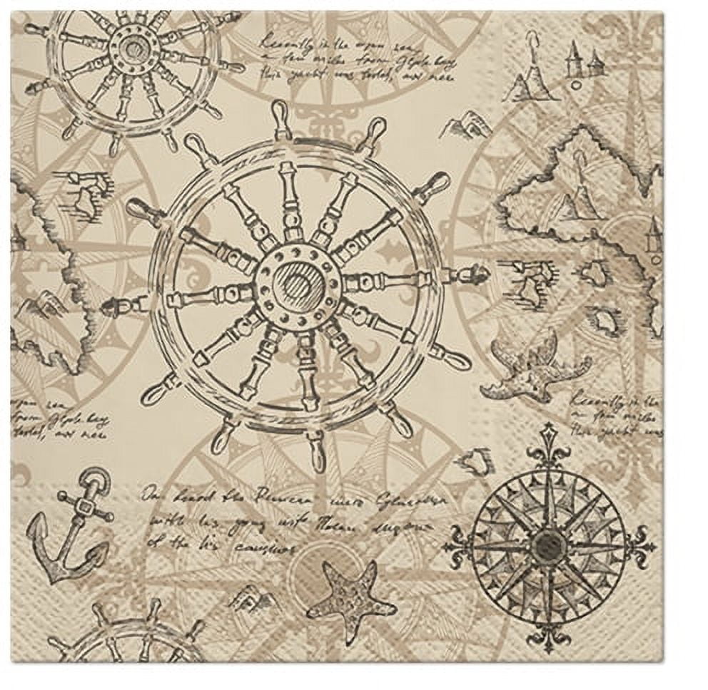 Vintage Nautical Map - Decorative Nautical Lunch Paper Napkins 100pcs - Perfect for Decoupage, Party, Birthday, Special Occasions, Weddings