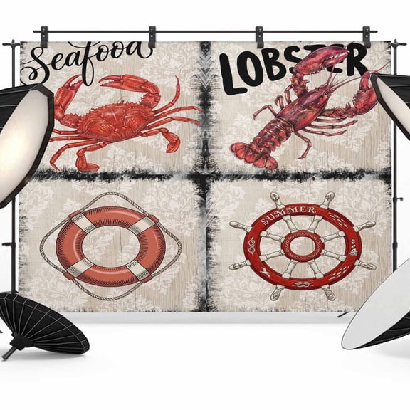 Vintage Nautical Photography Backdrop 10x8FT, Rudder Lobster Crab Coastal Ocean Photo Backdrops, Background for Photography Studio Photo Studio Background, Back Drop for Photoshoot